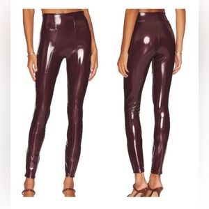 NWT Spanx Faux Patent Leather Liquid Leggings in Ruby Red. Size M